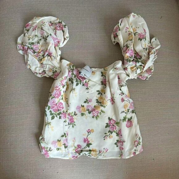 ✨ SALE  Reformation Marin Top Sz2 Posy Cream Pink Floral Spring French Blouse - Picture 5 of 11